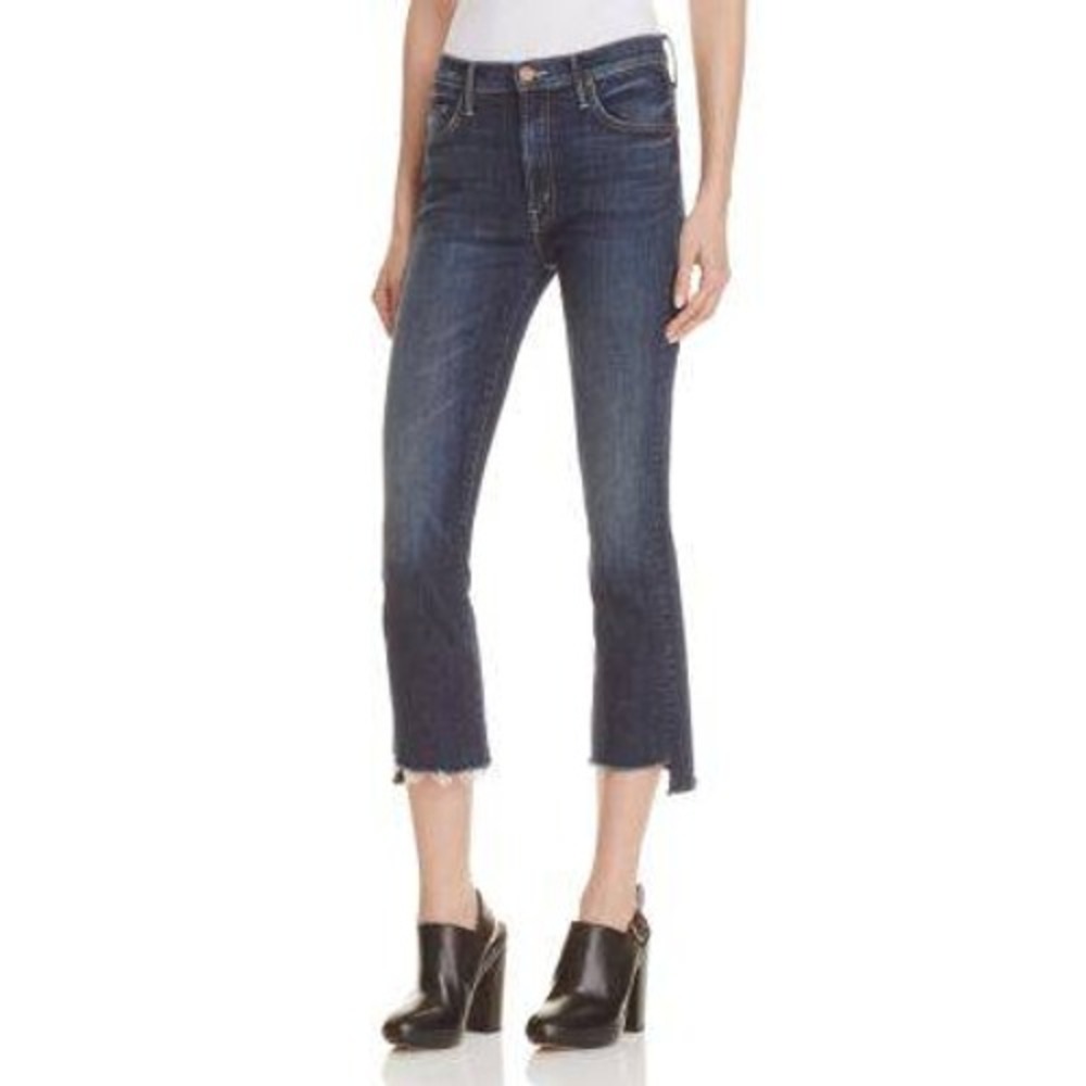 MOTHER Jeans Womens 25 Insider Crop Step Fray Jeans Here Kitty Kitty Dark Wash